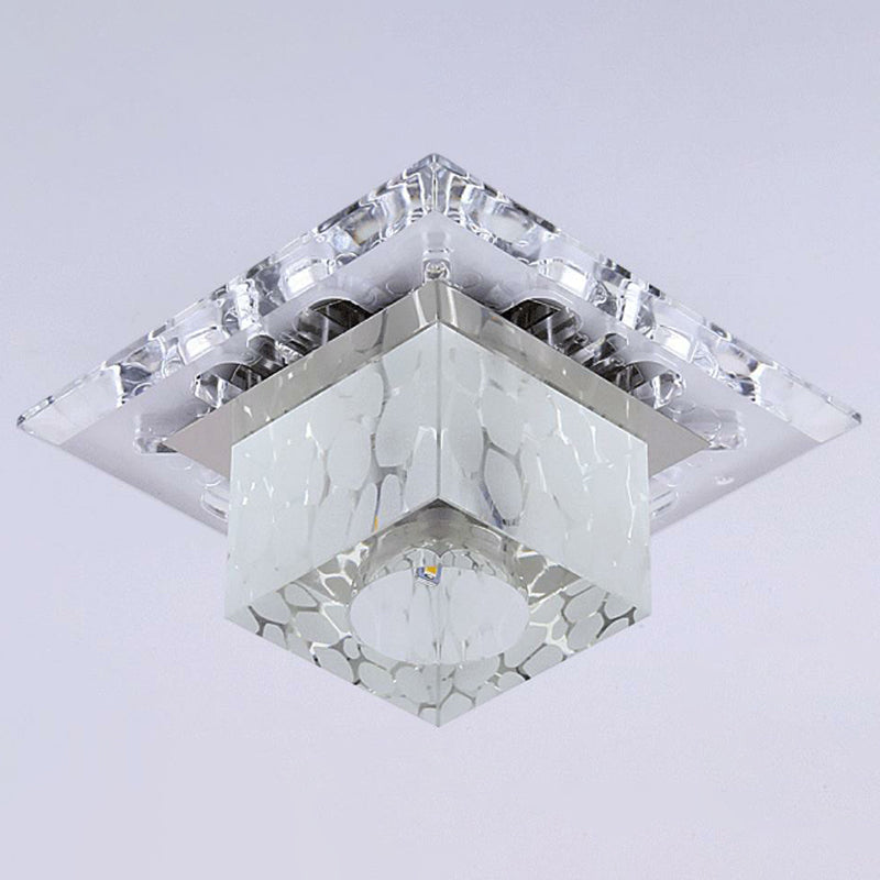 Modern Clear Crystal Cube LED Flush Mount Ceiling Light for Entryway