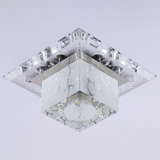 Modern Clear Crystal Cube Led Flush Mount Ceiling Light For Entryway / 3W 7 Color