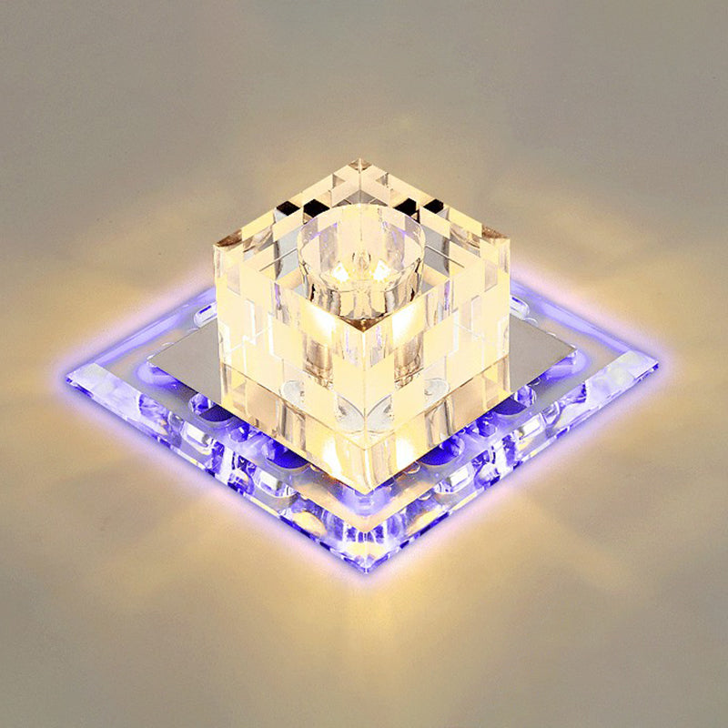 Plafonnier cube à LED transparent contemporain - Luminaire encastré en cristal