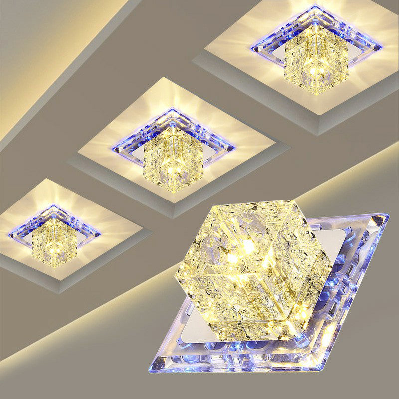 Crystal Clear LED Flush Ceiling Light Fixture for Corridor - Artistic Square Design