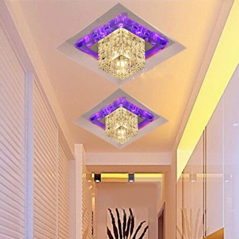 Crystal Led Flush Mount Entryway Light In Minimalist Square Design Clear / 5.5 Purple