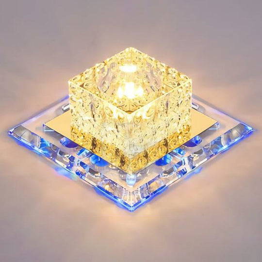 Crystal LED Flush Mount Entryway Light in Minimalist Square Design