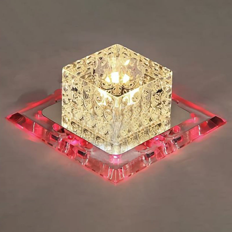 Crystal Led Flush Mount Entryway Light In Minimalist Square Design Clear / 5.5 Red