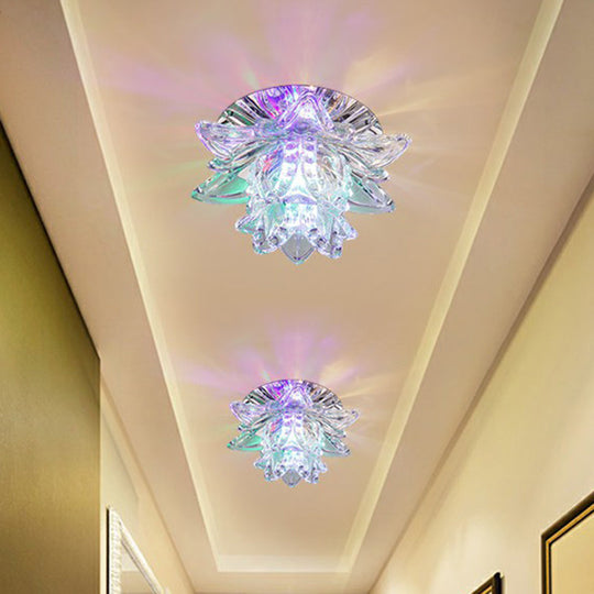 Modern Lotus-Shaped Entryway Led Crystal Flush Mount Ceiling Light In Clear / Multi Color