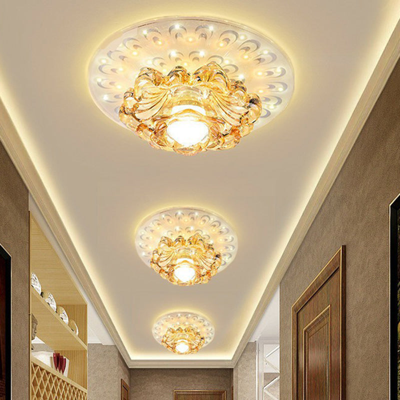 White LED Flush Mount Ceiling Light with Contemporary Floral Crystal Design