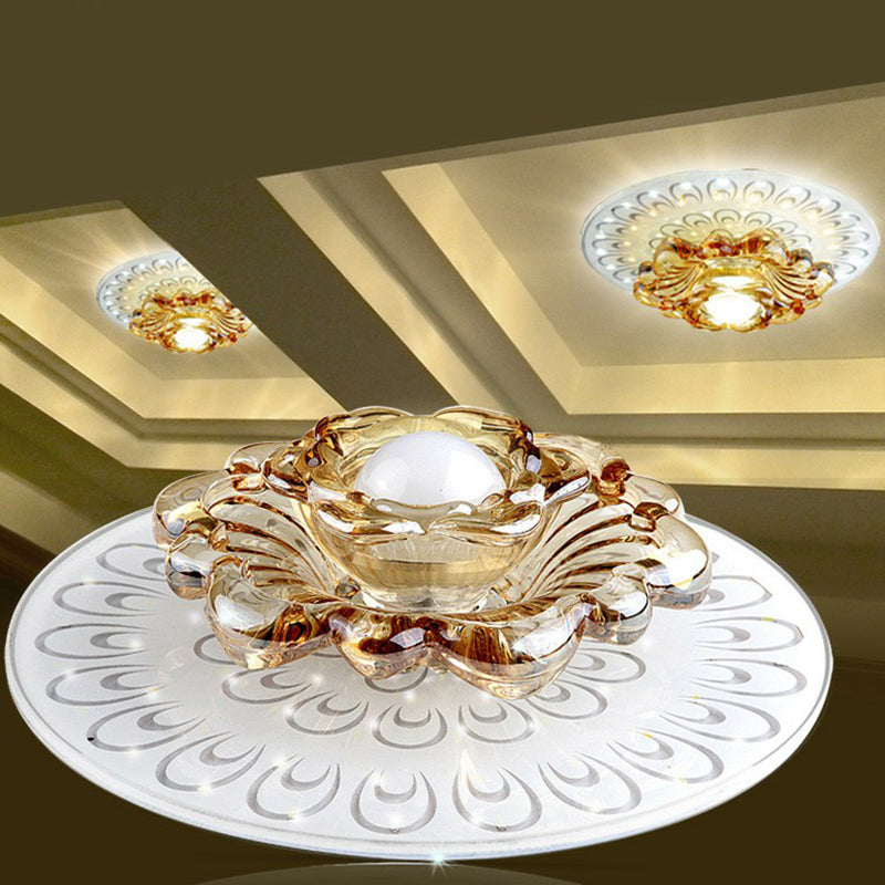 White LED Flush Mount Ceiling Light with Contemporary Floral Crystal Design