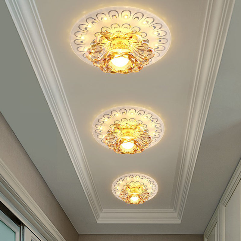 White LED Flush Mount Ceiling Light with Contemporary Floral Crystal Design