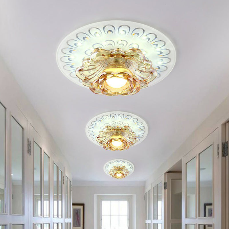 White LED Flush Mount Ceiling Light with Contemporary Floral Crystal Design