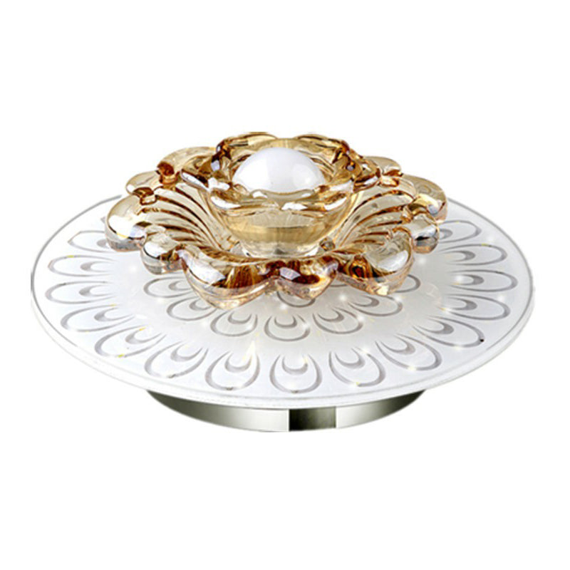 White LED Flush Mount Ceiling Light with Contemporary Floral Crystal Design