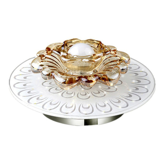 White Led Flush Mount Ceiling Light With Contemporary Floral Crystal Design