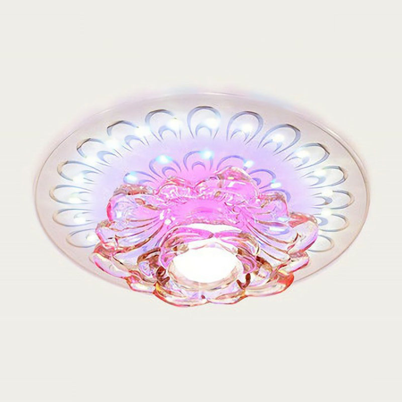 White LED Flush Mount Ceiling Light with Contemporary Floral Crystal Design