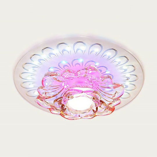 White Led Flush Mount Ceiling Light With Contemporary Floral Crystal Design / 7 Multi Color