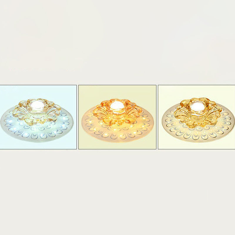 White LED Flush Mount Ceiling Light with Contemporary Floral Crystal Design