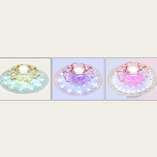 White LED Flush Mount Ceiling Light with Contemporary Floral Crystal Design