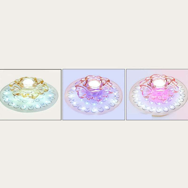 White Led Flush Mount Ceiling Light With Contemporary Floral Crystal Design / 7 Rgb And Color