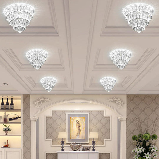 Artistic Crystal Led Flush Mount Fixture - Tiered Round Design For Corridor Clear / 8 White