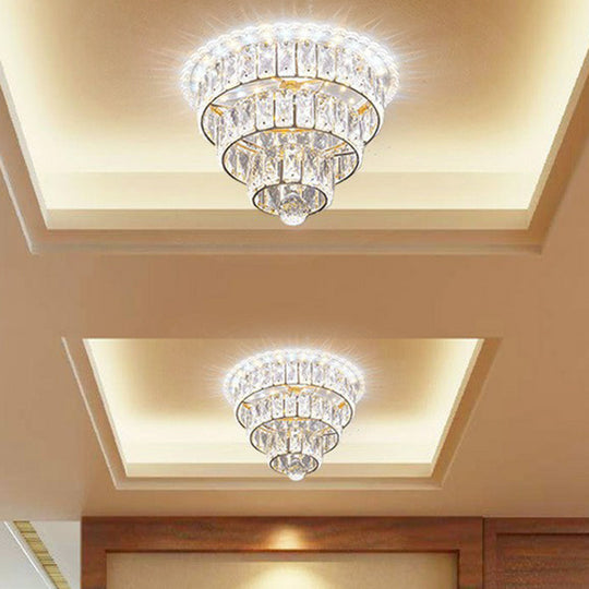 Luminaire encastré à LED en cristal artistique - Design rond à plusieurs niveaux pour couloir, transparent