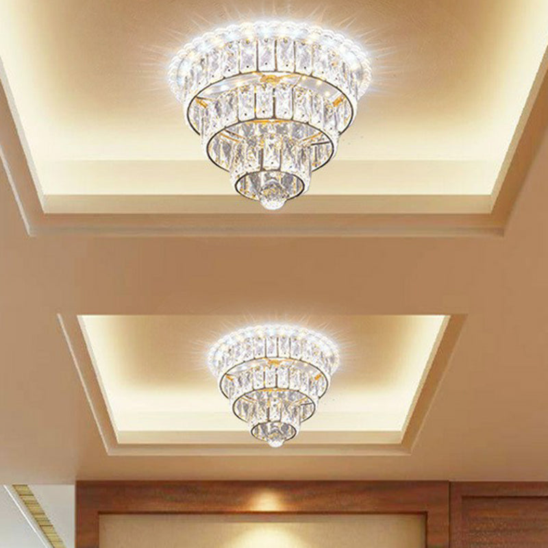 Artistic Crystal Led Flush Mount Fixture - Tiered Round Design For Corridor Clear