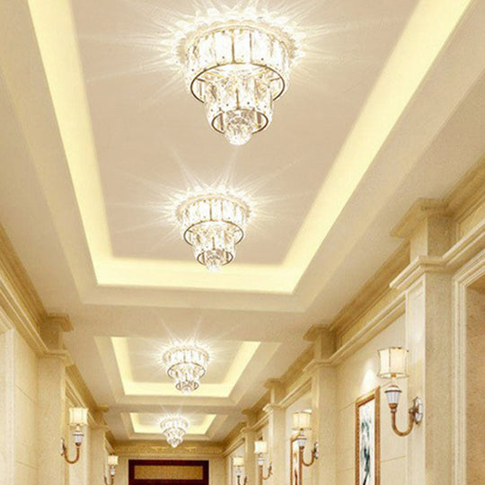 Artistic Crystal Led Flush Mount Fixture - Tiered Round Design For Corridor Clear / 8 Yellow