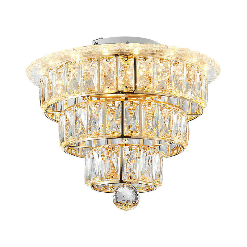 Artistic Crystal Led Flush Mount Fixture - Tiered Round Design For Corridor Clear