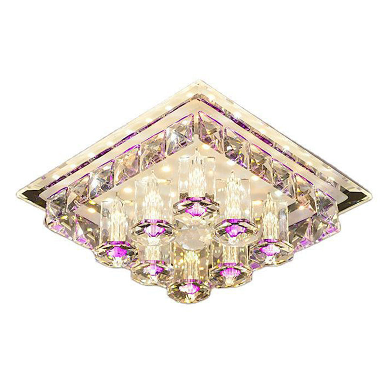 Modern Led Flush Mount Ceiling Light For Hallway In Crystal Square Shape