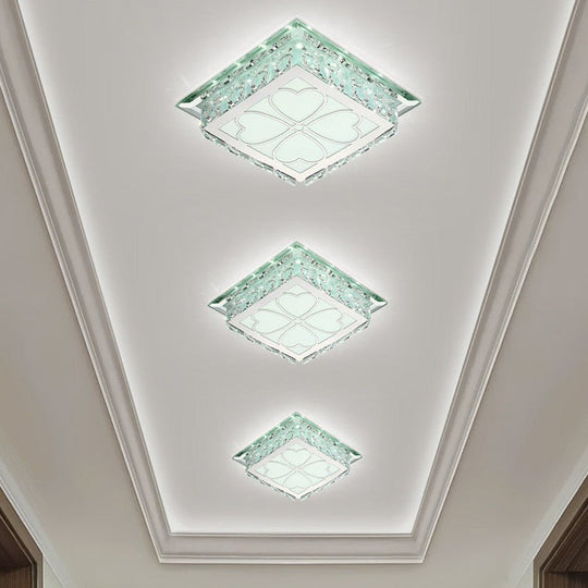 Sleek Crystal LED Flush Ceiling Light – Stylish Square Design for Foyer