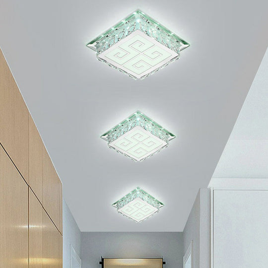 Sleek Crystal LED Flush Ceiling Light – Stylish Square Design for Foyer