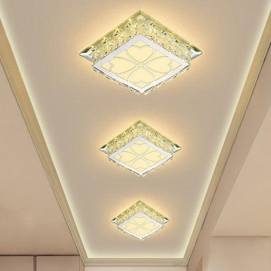 Sleek Crystal Led Flush Ceiling Light Stylish Square Design For Foyer Clear / Warm Loving Heart