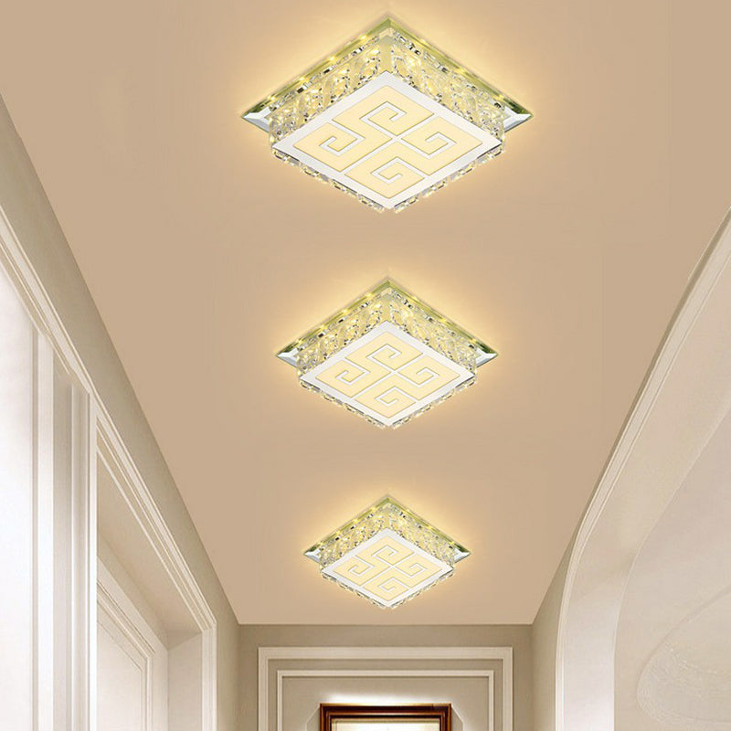 Sleek Crystal LED Flush Ceiling Light – Stylish Square Design for Foyer