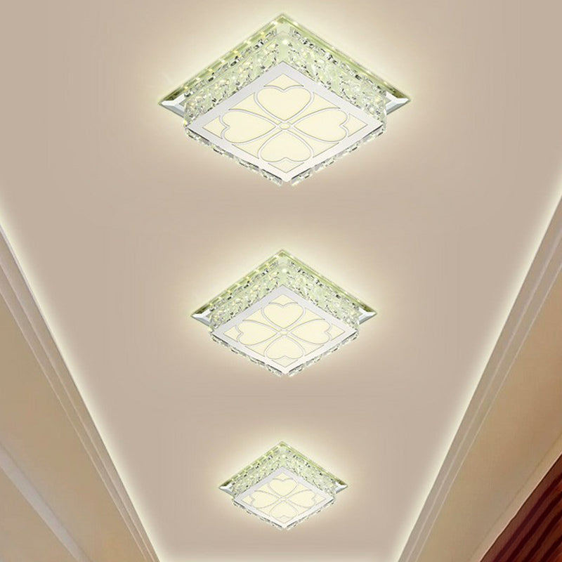 Sleek Crystal LED Flush Ceiling Light – Stylish Square Design for Foyer