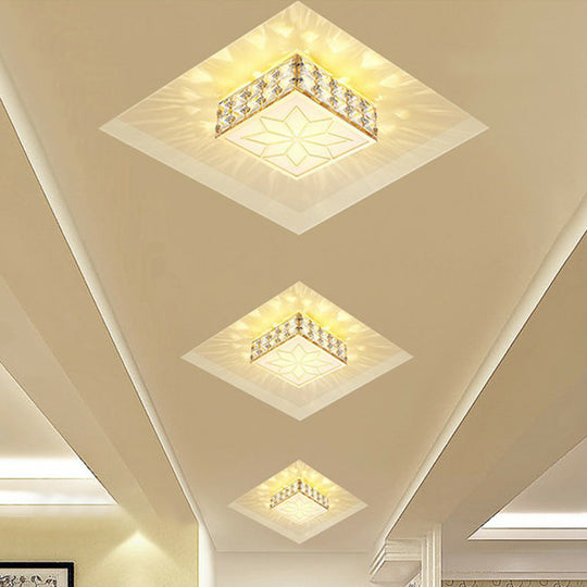 Crystal Led Flush Mount Ceiling Light - Modern Square Design Gold / 5W Warm