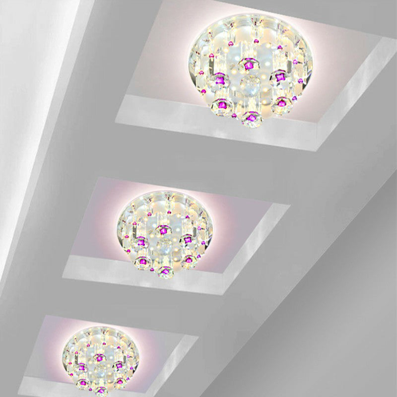 Modern Crystal Flush Mount Ceiling Light - Clear Hallway LED Fixture