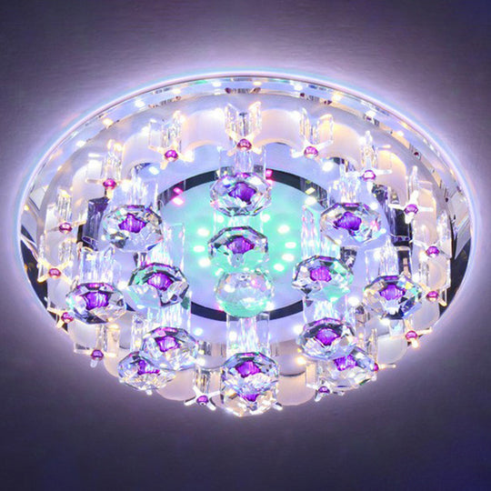 Modern Crystal Flush Mount Ceiling Light - Clear Hallway Led Fixture / 9.5 Multi Color