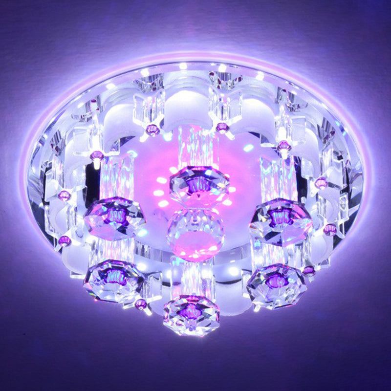 Modern Crystal Flush Mount Ceiling Light - Clear Hallway Led Fixture / 7 Multi Color