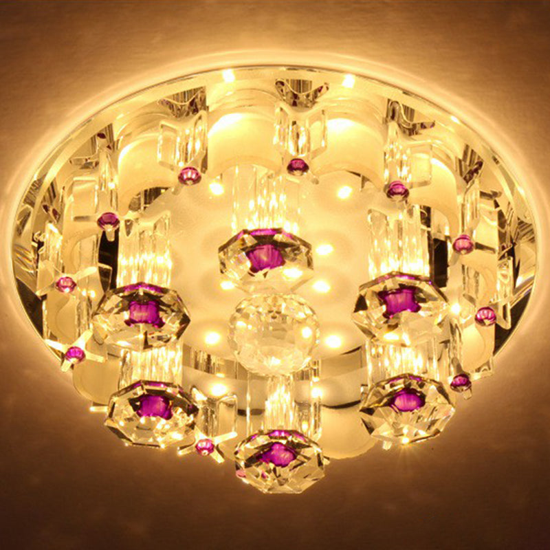 Modern Crystal Flush Mount Ceiling Light - Clear Hallway Led Fixture / 7 Warm