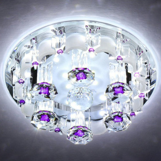 Modern Crystal Flush Mount Ceiling Light - Clear Hallway Led Fixture / 7 White