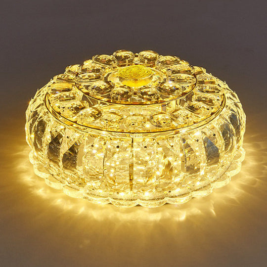 Clear Crystal LED Round Flush Mount Ceiling Light for Hallways