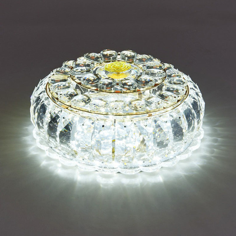 Clear Crystal LED Round Flush Mount Ceiling Light for Hallways