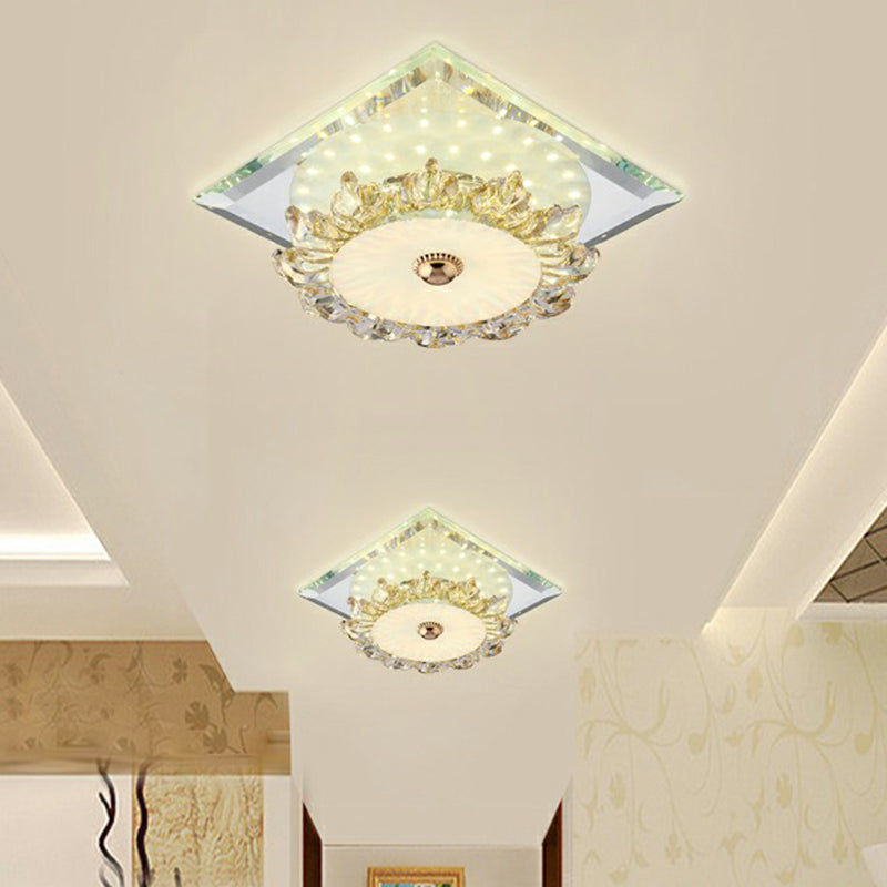 Minimalist Floral Crystal LED Flush Mount for Foyer Lighting