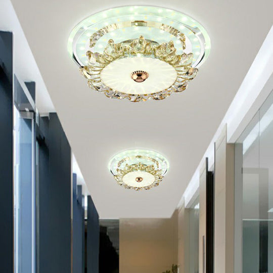 Minimalist Floral Crystal LED Flush Mount for Foyer Lighting