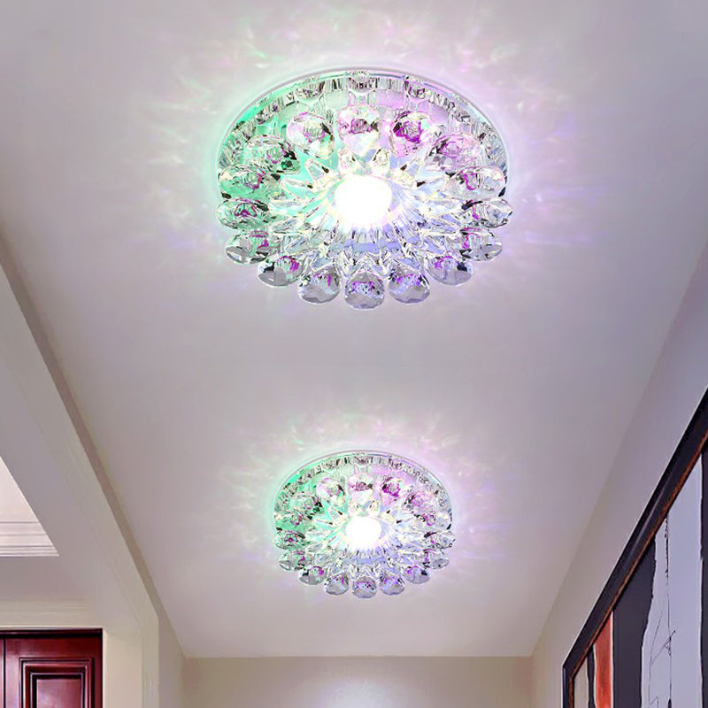 Modern Crystal LED Flush Mount Ceiling Light for Corridor - Purple Flower Design