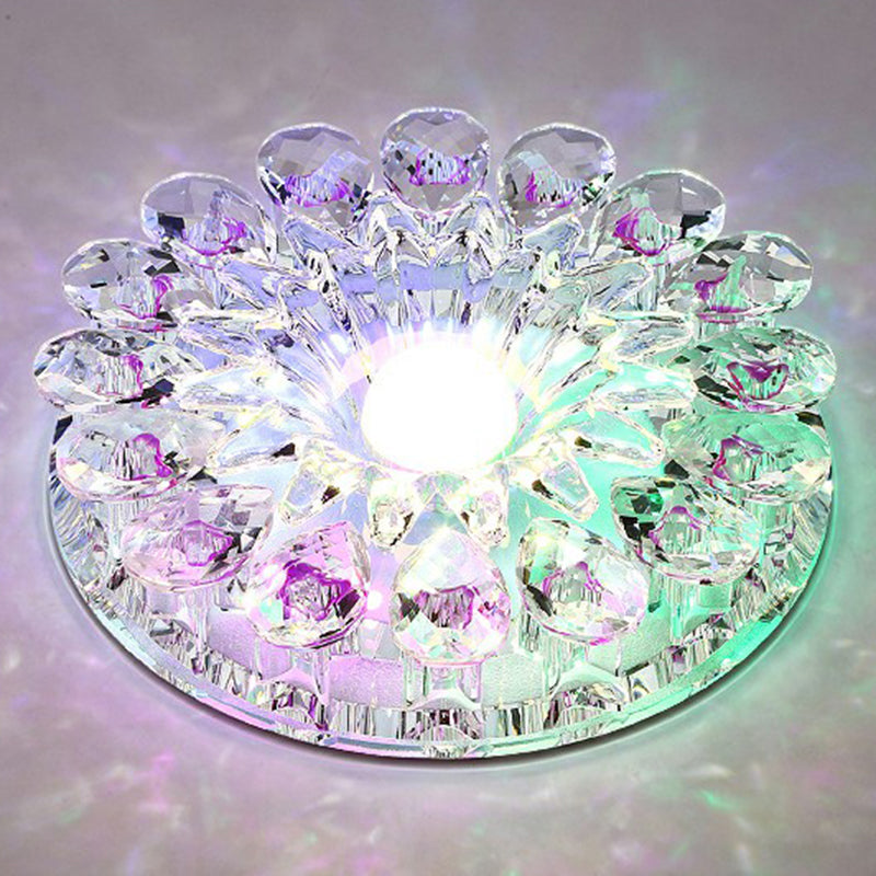 Modern Crystal LED Flush Mount Ceiling Light for Corridor - Purple Flower Design