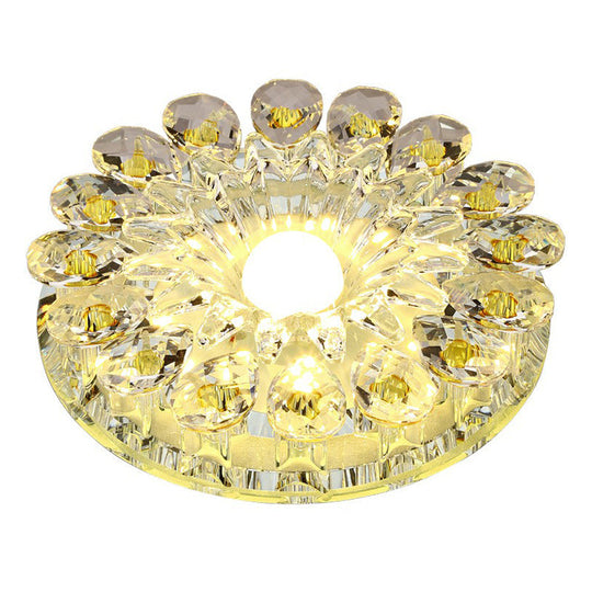 Modern Crystal LED Flush Mount Ceiling Light for Corridor - Purple Flower Design