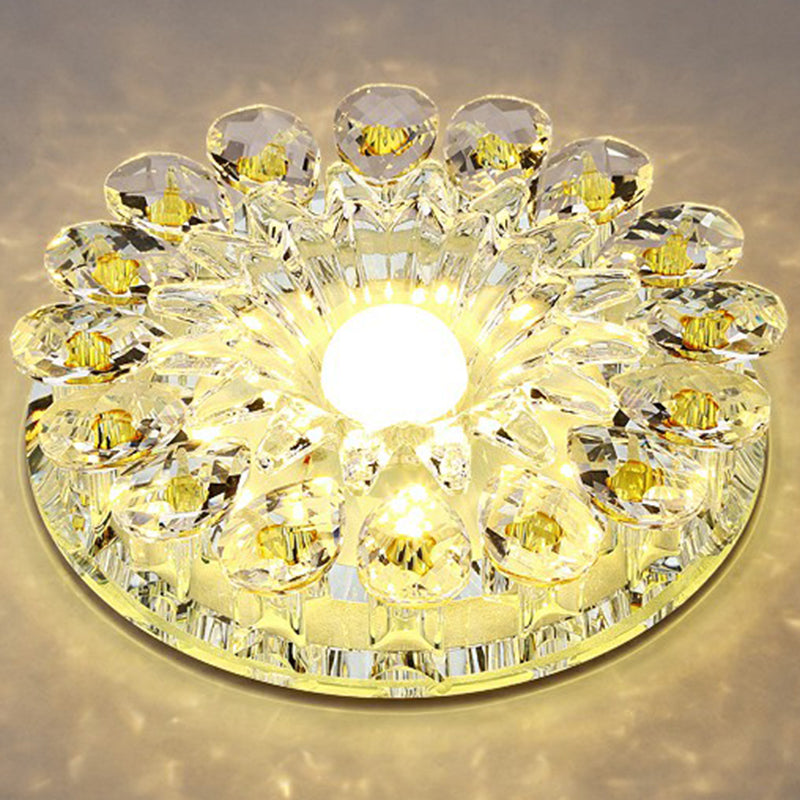 Modern Crystal LED Flush Mount Ceiling Light for Corridor - Purple Flower Design