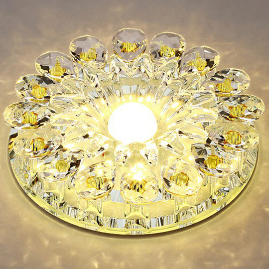 Modern Crystal LED Flush Mount Ceiling Light for Corridor - Purple Flower Design