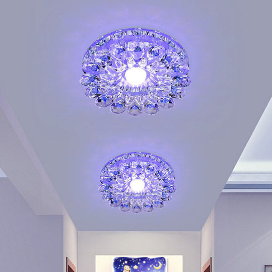 Modern Crystal LED Flush Mount Ceiling Light for Corridor - Purple Flower Design