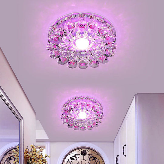 Modern Crystal LED Flush Mount Ceiling Light for Corridor - Purple Flower Design