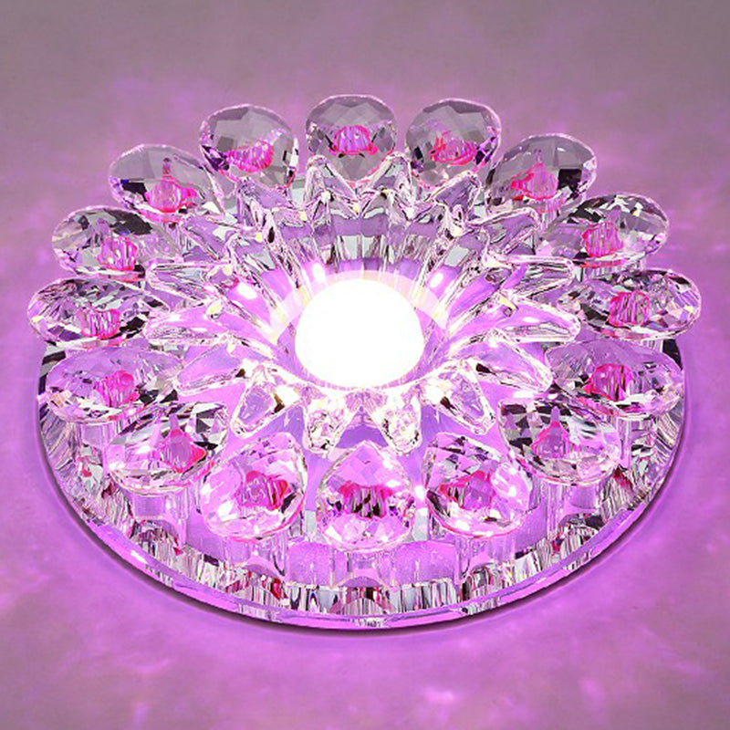 Modern Crystal LED Flush Mount Ceiling Light for Corridor - Purple Flower Design