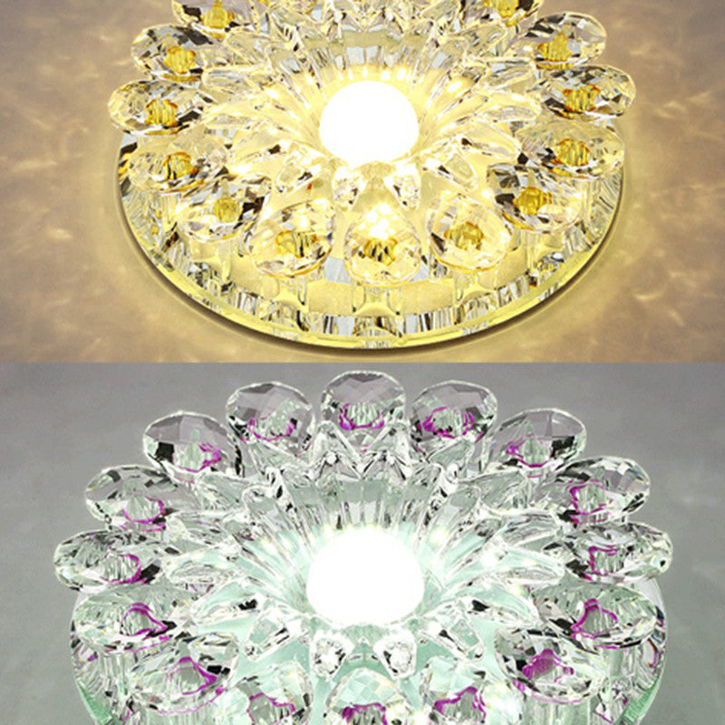 Modern Crystal LED Flush Mount Ceiling Light for Corridor - Purple Flower Design