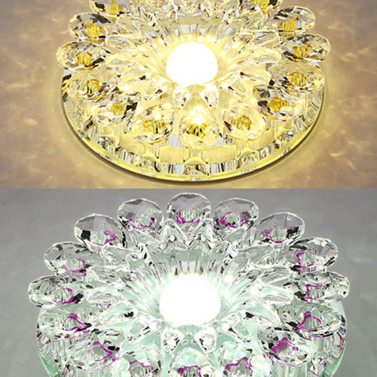 Modern Crystal LED Flush Mount Ceiling Light for Corridor - Purple Flower Design